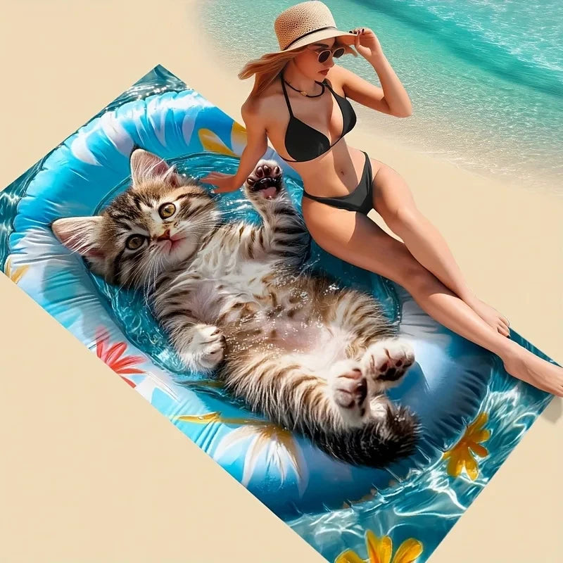 Cute Kitten Inflatable Floater Beach Towel For Beach And Pool