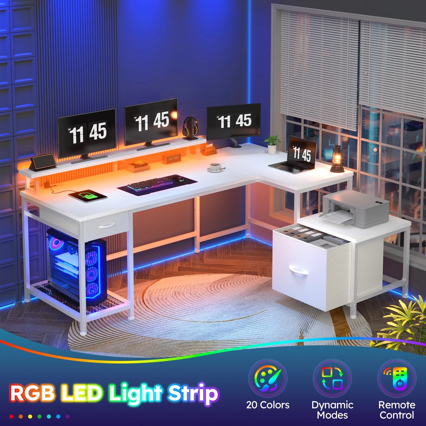 EnHomee 63 L Shaped Gaming Desk With RGB Lights