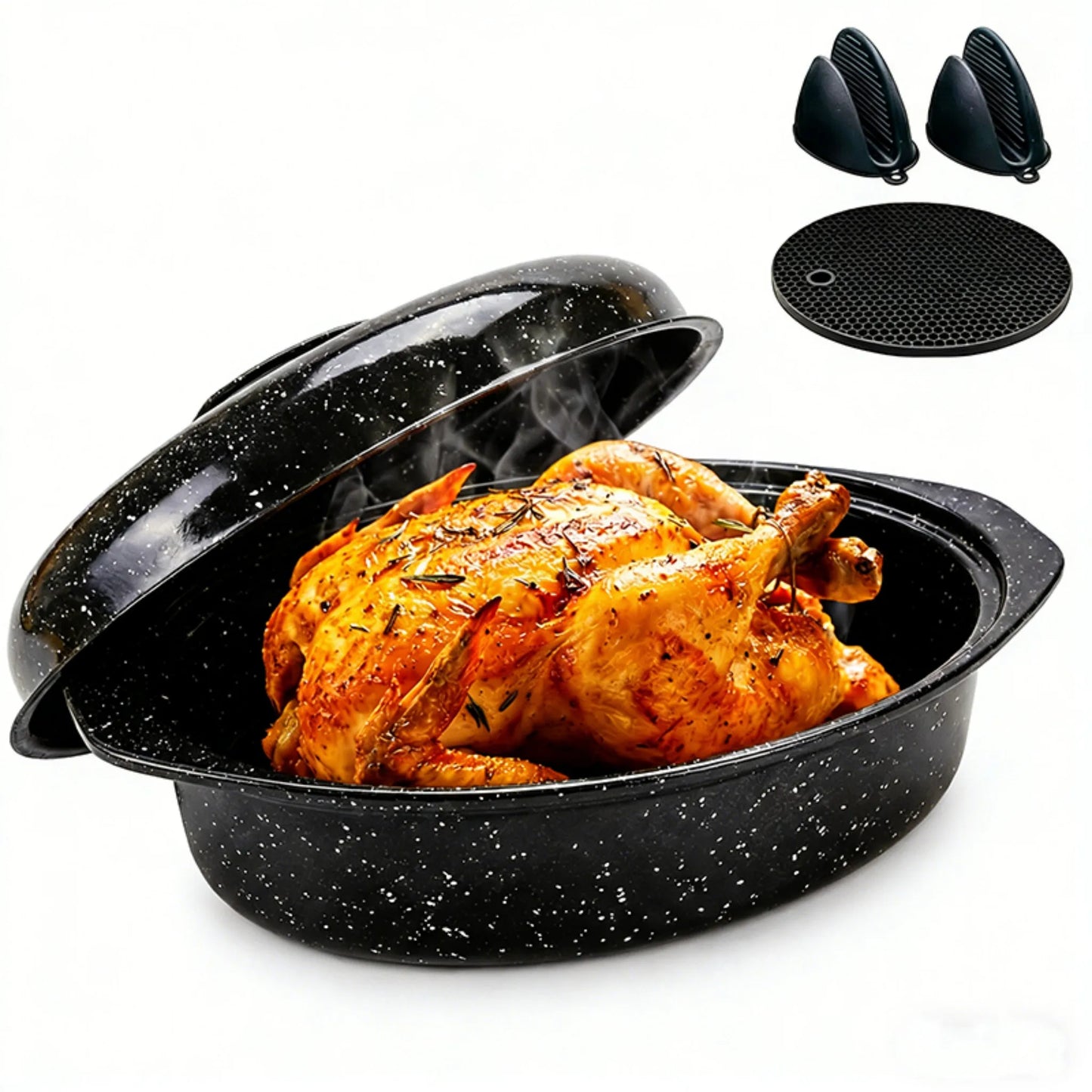 Oval Roaster With Lid In Enameled Steel 7 Lb Capacity