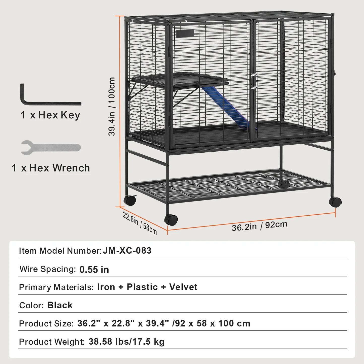 Rolling Metal Ferret Cage 4 Tier for Rodents and Pets