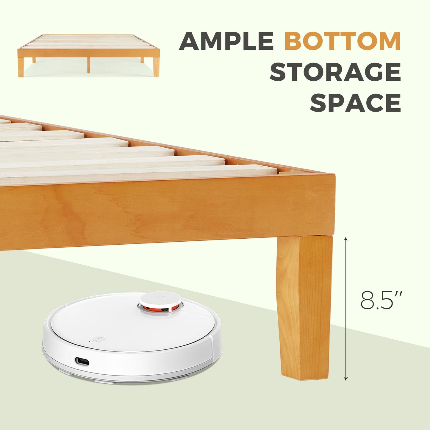 JHK Solid Wood Bed Frame With Sturdy Slat Support Assembly