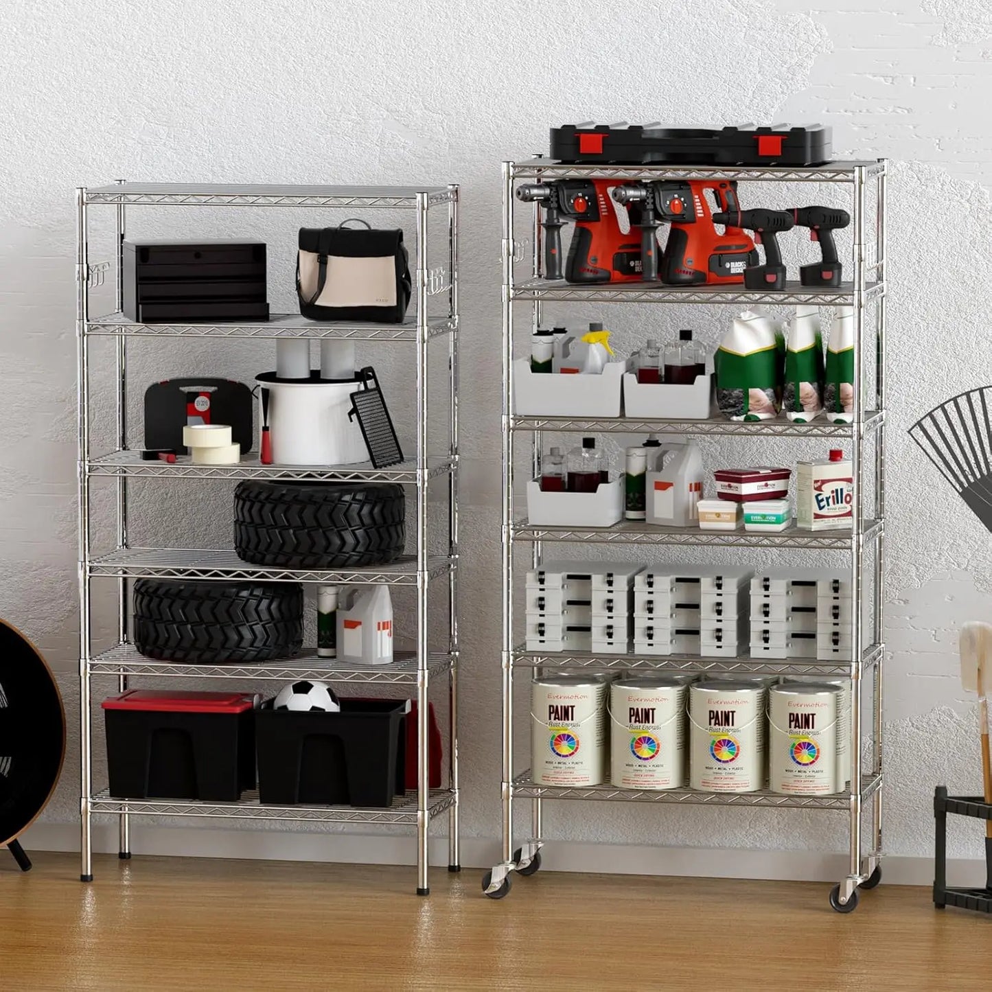 Heavy Duty Rolling Shelving Unit With Wheels And Hooks
