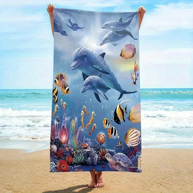 Marine Life Pattern Microfiber Beach Towel Sun Protective Outdoor Blanket