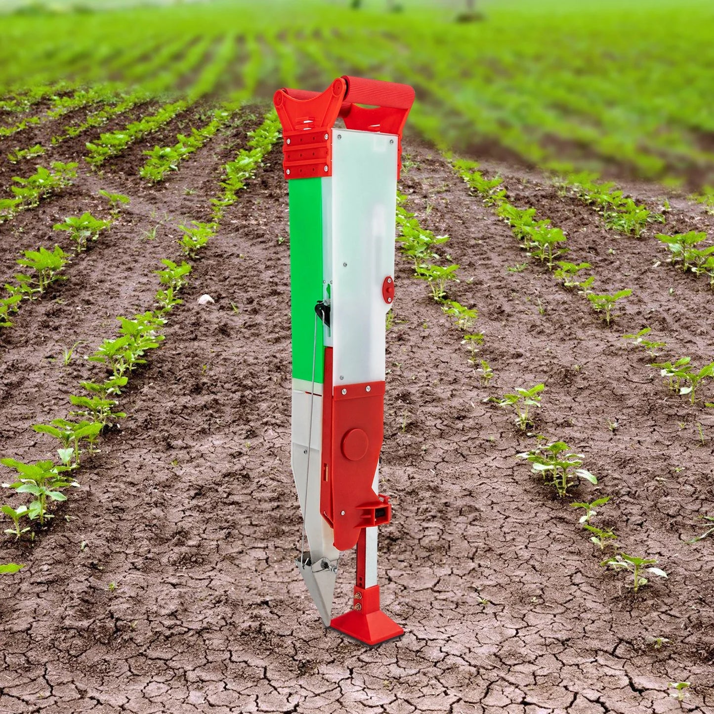 Manual Single Tube Seeder - Adjustable Height & Depth Standing Garden Planter Tool - Soil Planting Set for Vegetables/Flowers