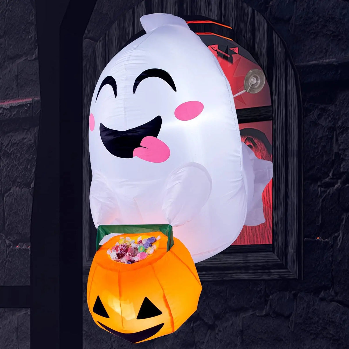 Halloween Inflatable Ghost With Candy Basket Window Yard Decoration