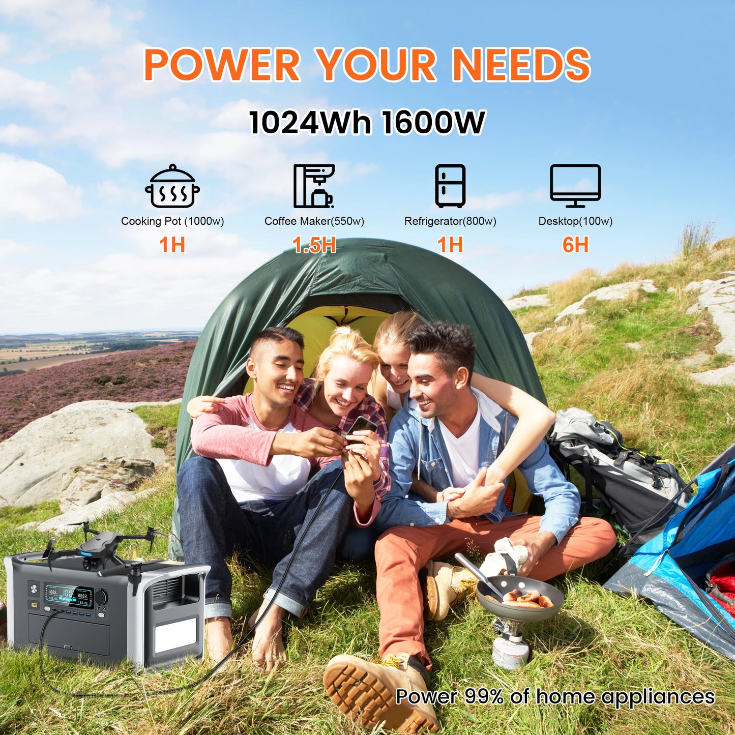 CTOLITY AP1000 1600W Solar Generator 1024Wh LiFePO4 Battery And 41V 400W Panel