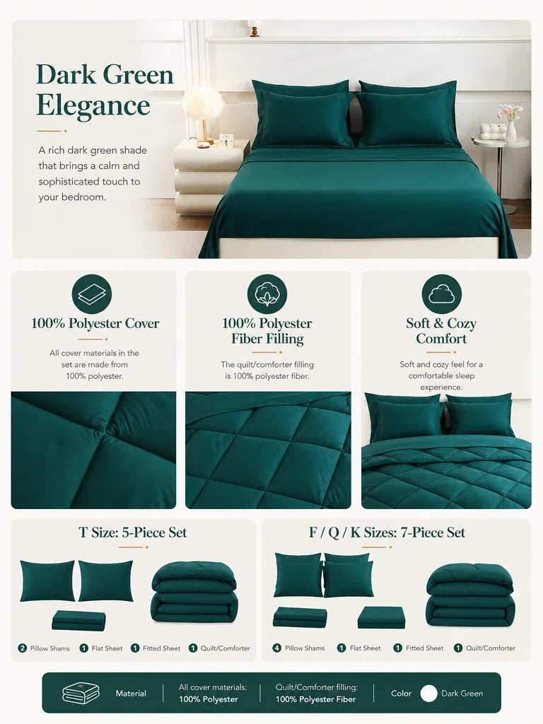 EasYum 7 Piece Bedding Set Comforter Sheet Pillowcases