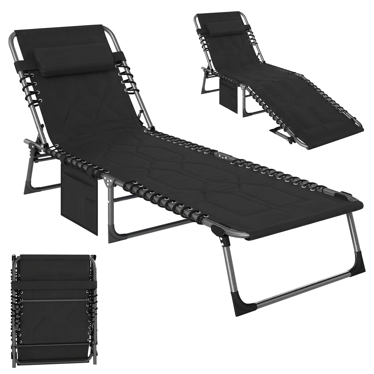 Outsunny Adjustable Folding Reclining Chaise Lounge Chair With Pocket
