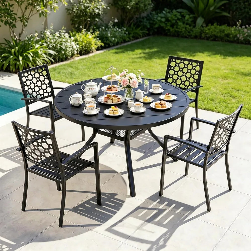 NBVCX Modern Round Outdoor Dining Set For Four All Weather