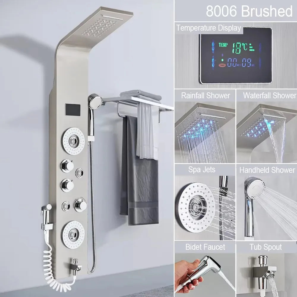 MYQualife Stainless Steel Shower Panel with LED Hot Cold Controls