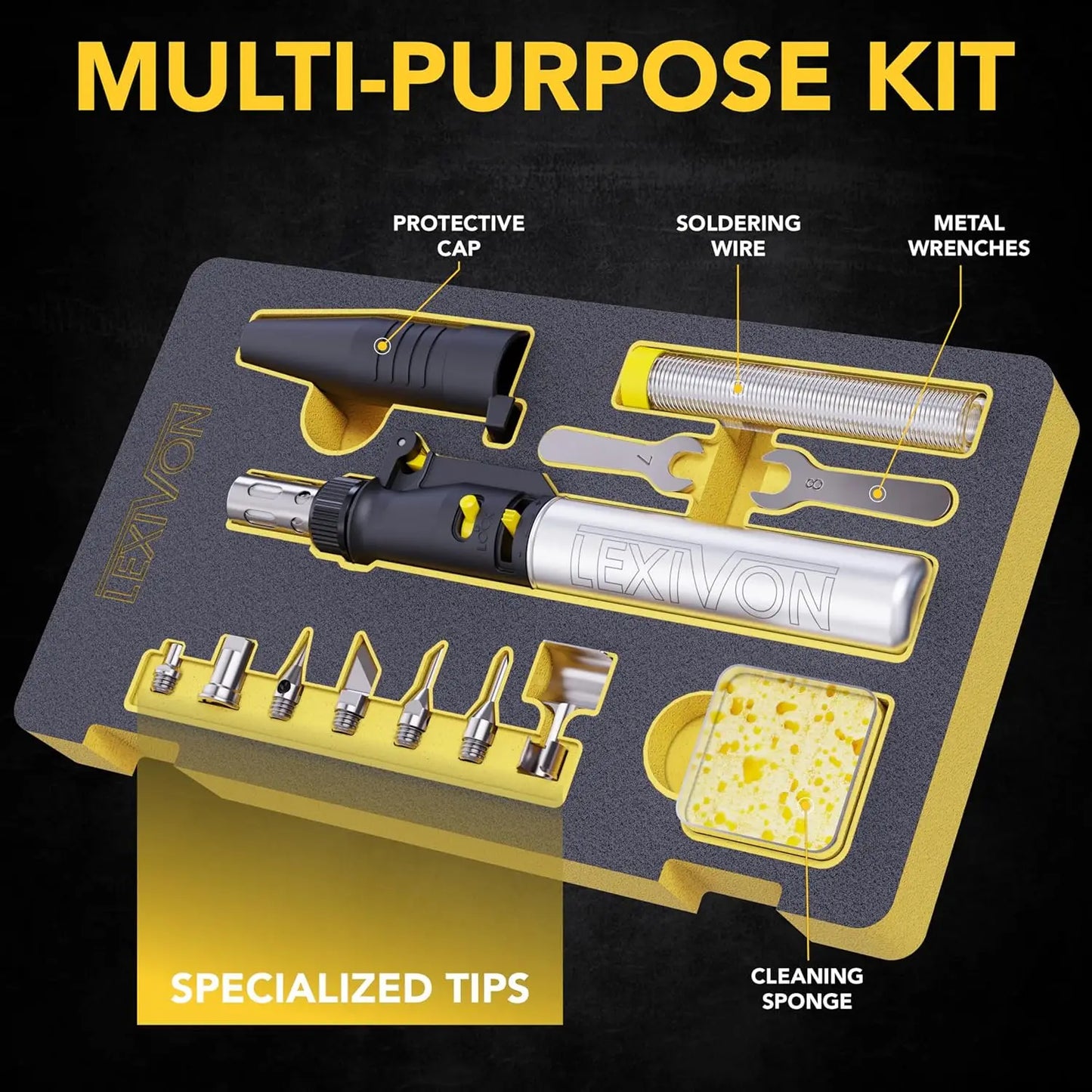 Cordless Butane Soldering Iron Kit with Adjustable Flame and 7-Tip Set | Pro Grade 125W Equivalent for Multi-Purpose Use