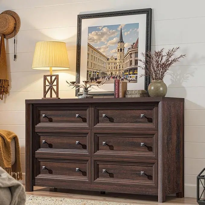 Farmhouse 6 Drawer Dresser In Solid Wood For Bedroom