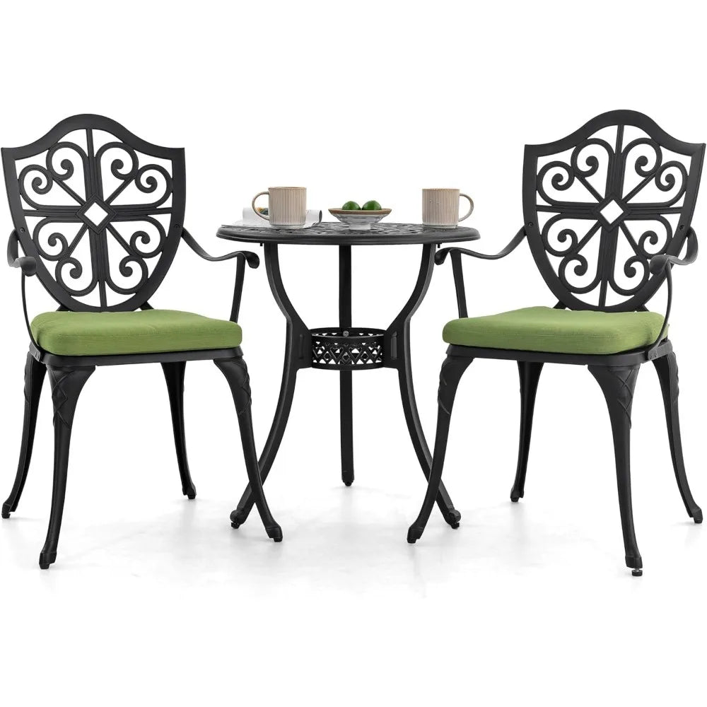 Outdoor 3-Piece Cast Aluminum Bistro Set With Cushions Umbrella Hole