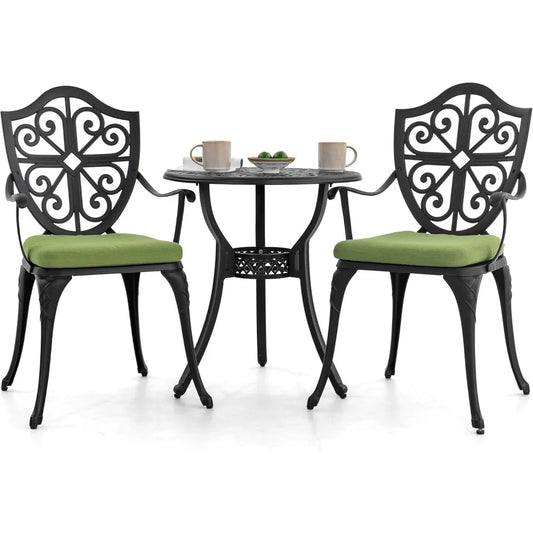 Outdoor 3-Piece Cast Aluminum Bistro Set With Cushions Umbrella Hole