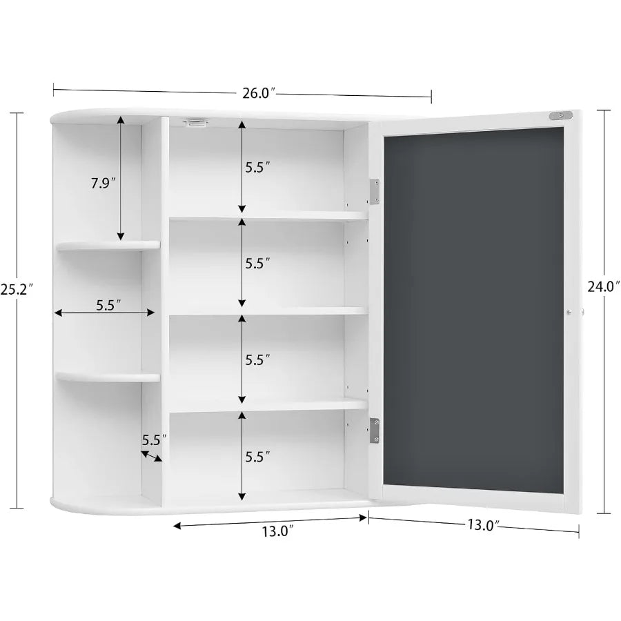 XIUWO Medicine Cabinet With Mirror And Adjustable Shelves For Bathroom