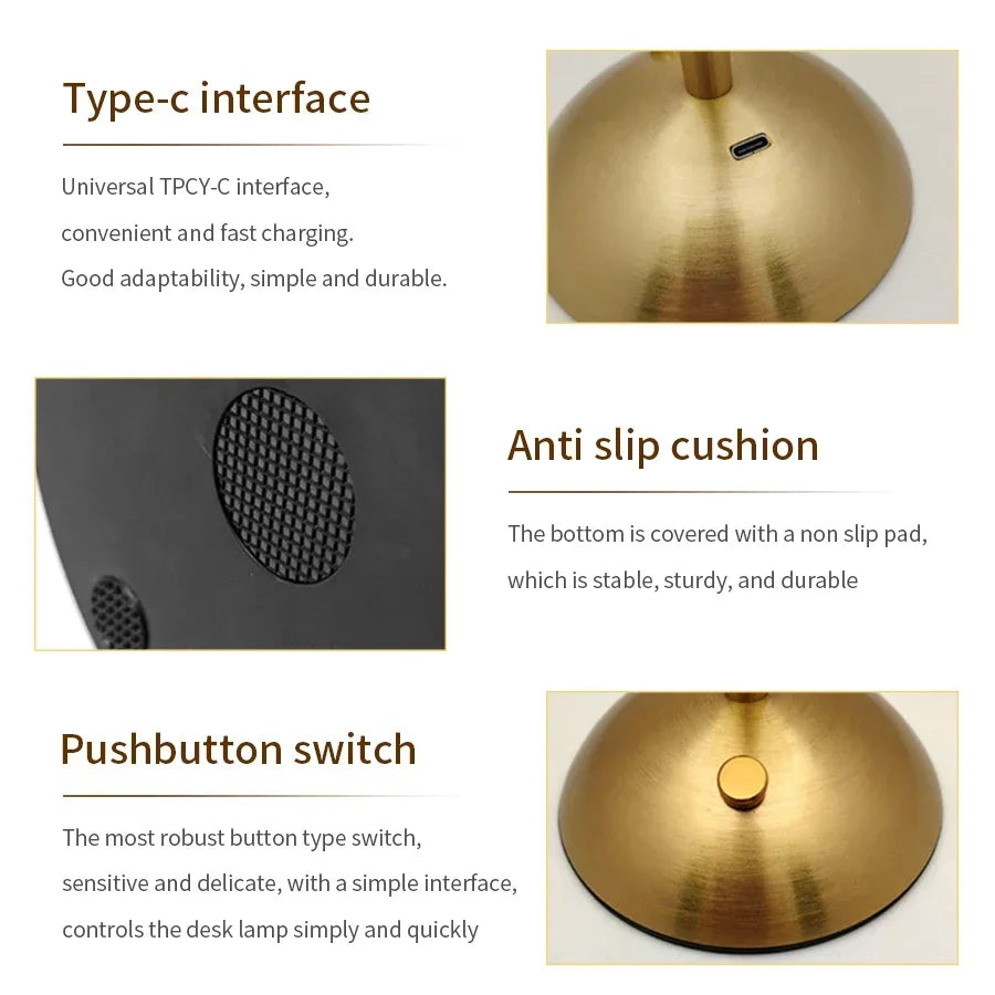 Table Lamp LED Touch Sensor  Dimmable Desktop Night Light Rechargeable Wireless Reading Lamp for Hotel Bar Bedroom Decor Light