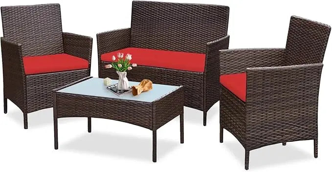 Outdoor Rattan Wicker Patio Conversation Set With Cushions