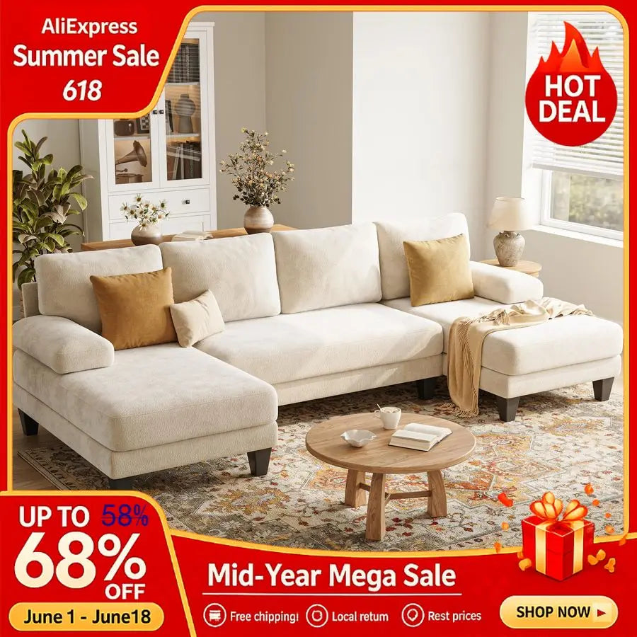 MBVM UShaped Sectional Sofa Chenille With Double Chaise Living Room