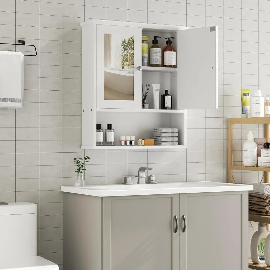 XIUWO Wall Mounted Medicine Cabinet With Mirror And Adjustable Shelves