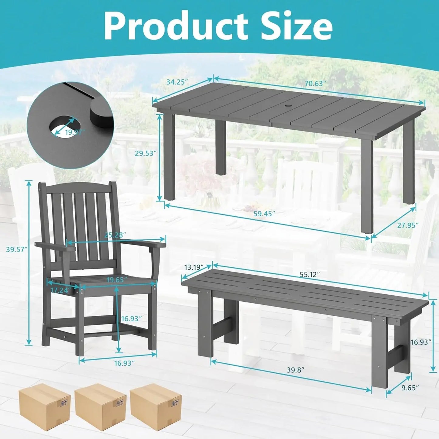 HDPE Dining Chair Set of 4 With Armrests Outdoor Patio