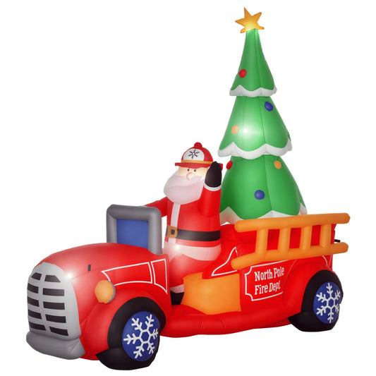 Christmas Inflatable Santa Fire Truck With LED Outdoor Yard Decoration