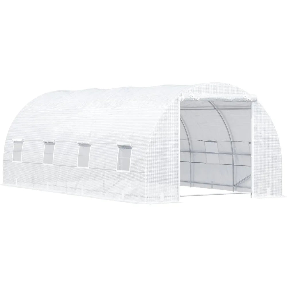20' x 10' x 7' Walk-in Tunnel Greenhouse with Zippered Door & 8 Mesh Windows, Large Garden Green House Kit, Galvanized
