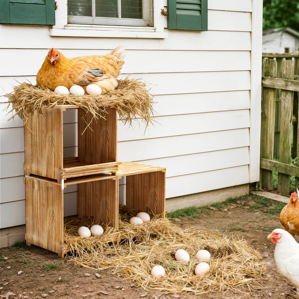 Pine Wood Three Compartment Chicken Nesting Box Easy Egg Collection
