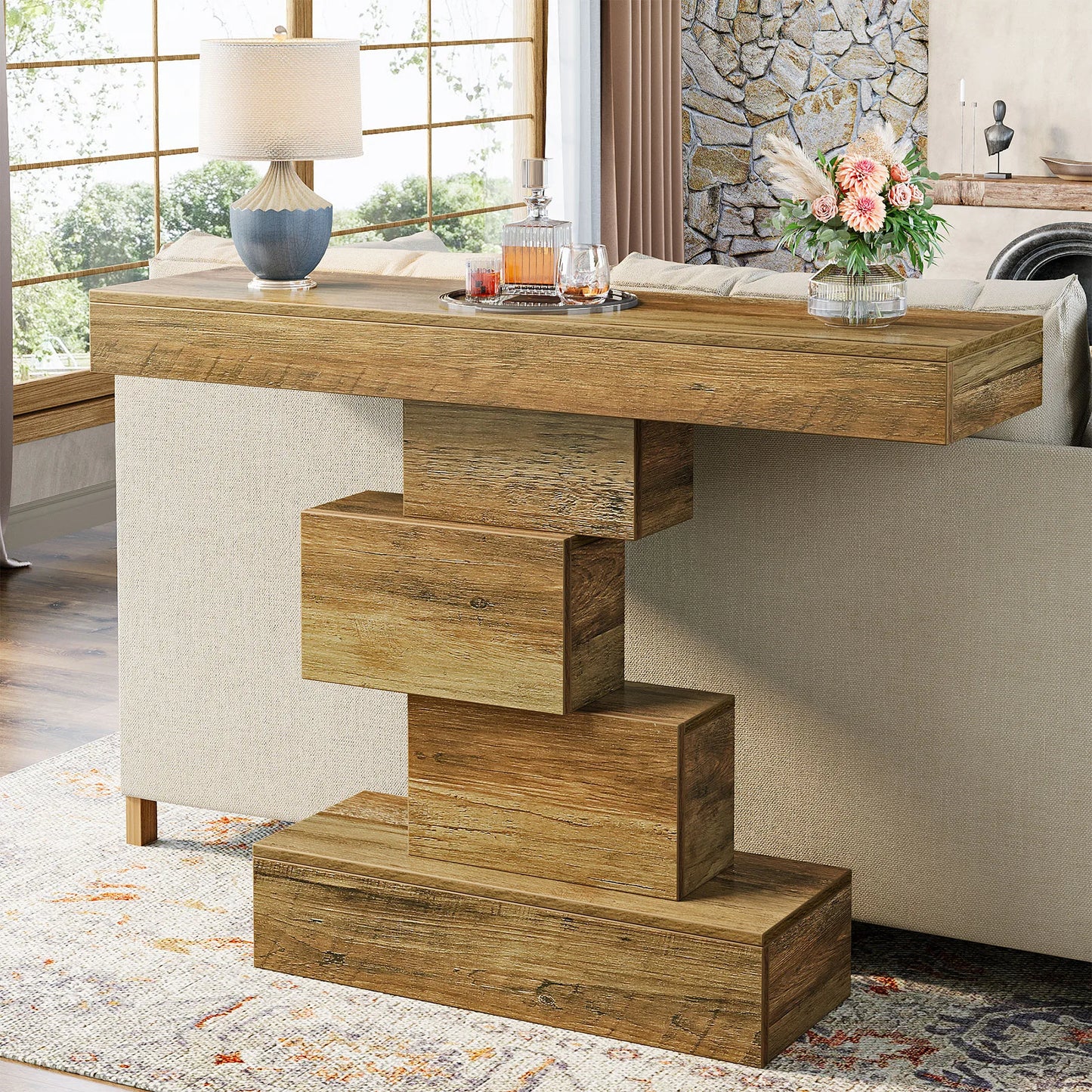 Tribesigns Farmhouse Industrial Console Table With Geometric Base