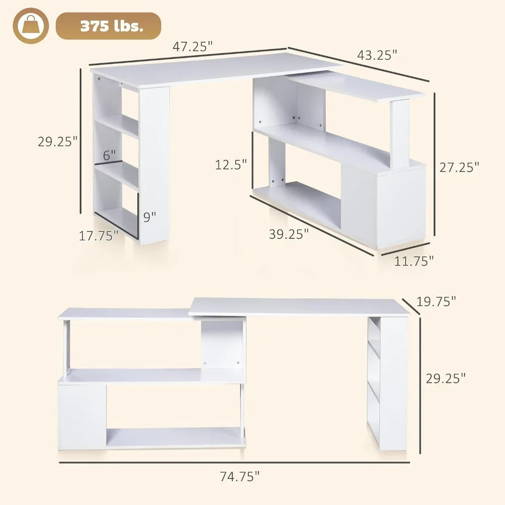 L Shaped Desk With Rotating Stand And Storage