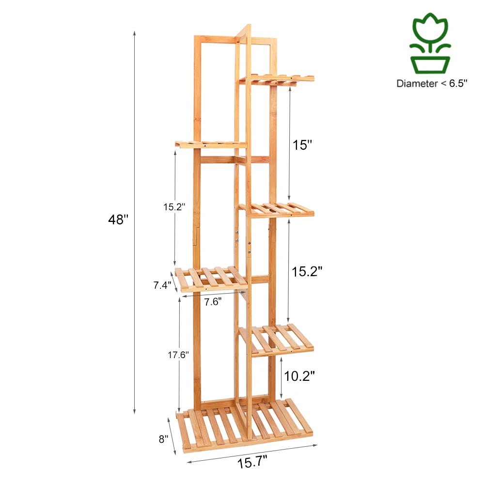 Wisfor Bamboo Corner Plant Stand Rack Tall Indoor Outdoor Shelf