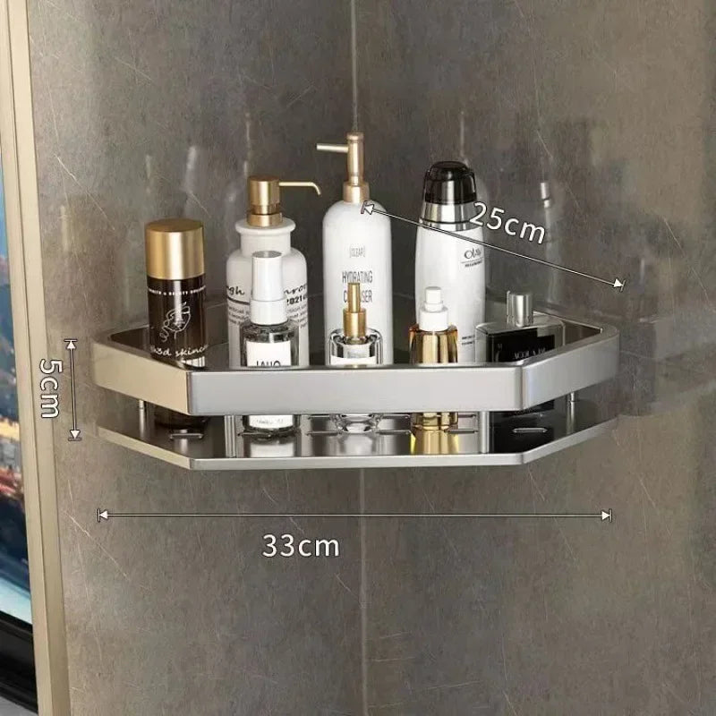 Punch-free Corner Rack Bathroom Shelf Shelves Wall Mounted Shower Storage Aluminum Holder Bathroom Kitchen Organizer Accessorie