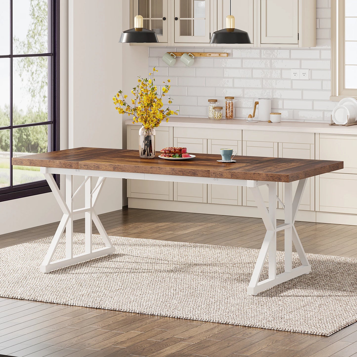 Tribesigns Rustic Wood Dining Table with Heavy Duty Metal Legs