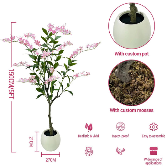 4ft/5ft/6ft Tall Artificial Jasmine Tree, Realistic Potted Fake Plants with White Pot, Faux Flowering Tree for Wedding,Lobby