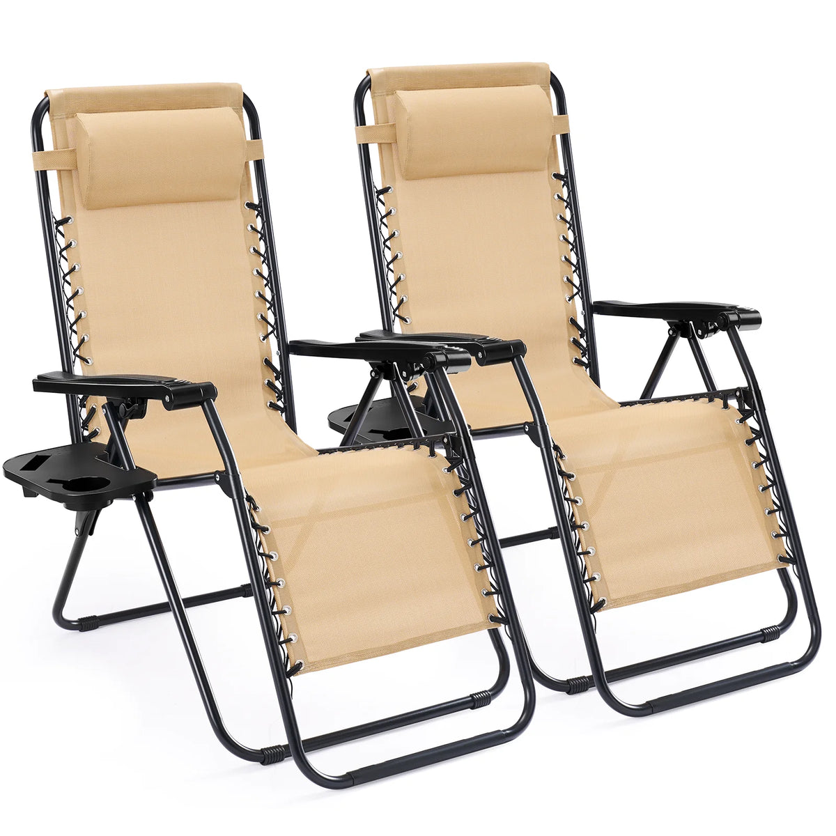 JHK Zero Gravity Recliner Outdoor Folding Lounge Chair Cup Holder