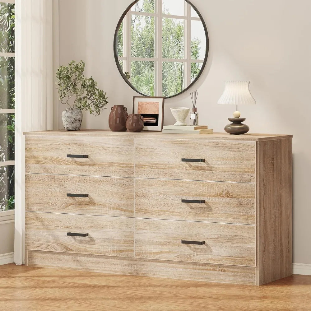 Modern 6 Drawer Dresser With Deep Drawers And TV Stand