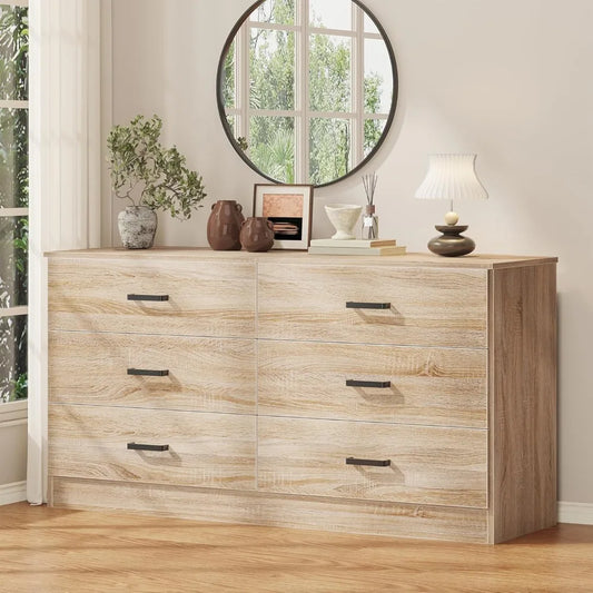 Modern 6 Drawer Dresser With Deep Drawers And TV Stand