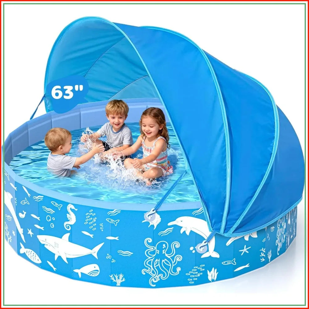 Kiddie Pool With Canopy And UPF Sun Shade Outdoors