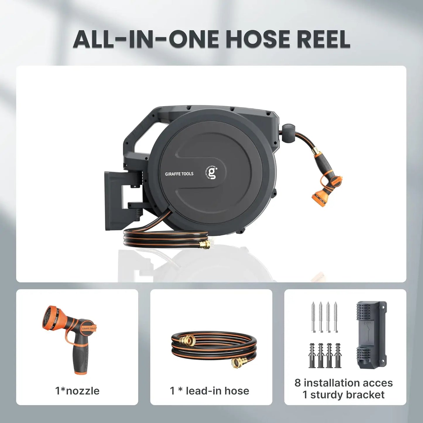 W30 Garden Hose Reel Retractable 1/2" x 100 ft Wall Mounted Water Hose Reel Automatic Rewind, Any Length Lock