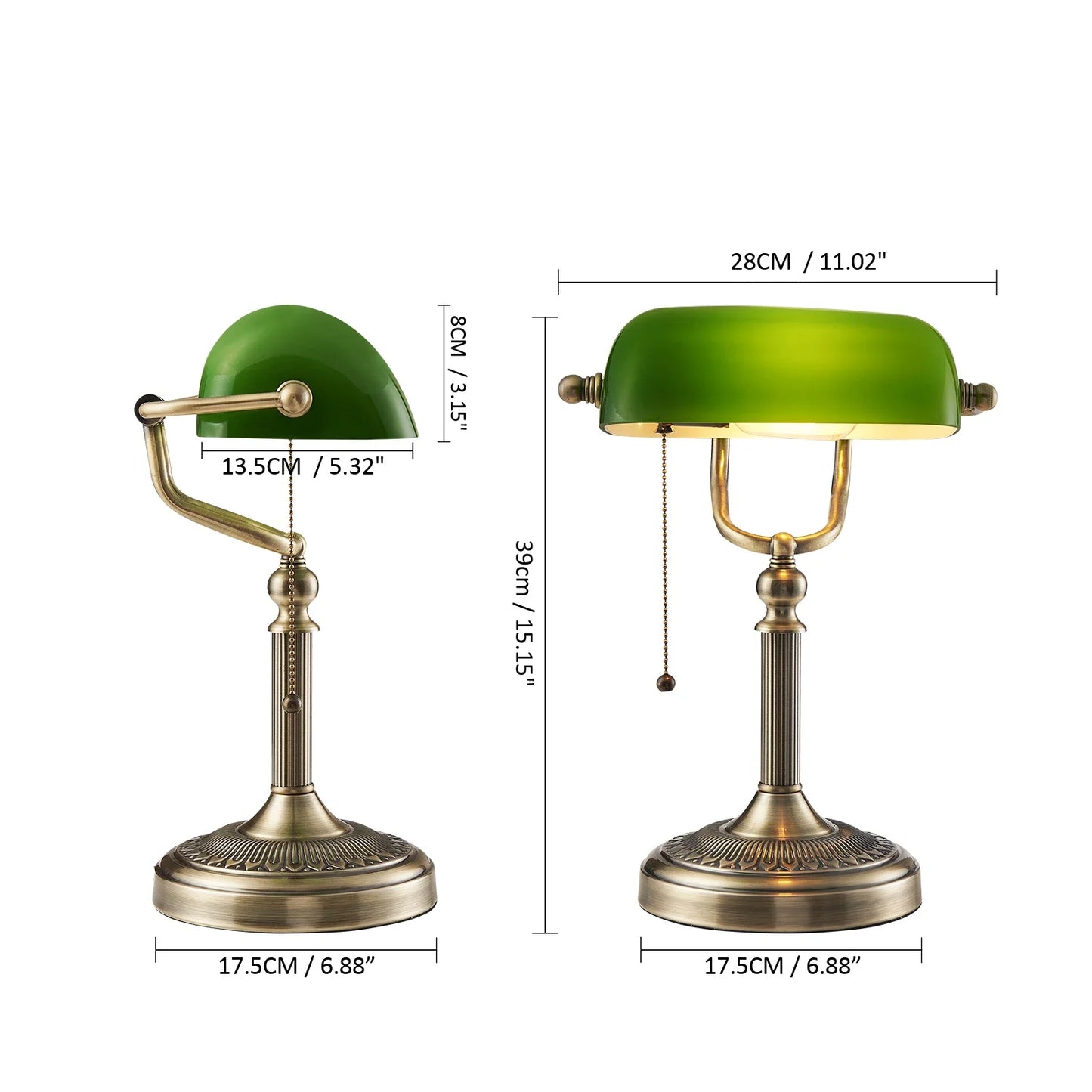 Glass Banker Desk Lamp With Zipper Switch For Home Office