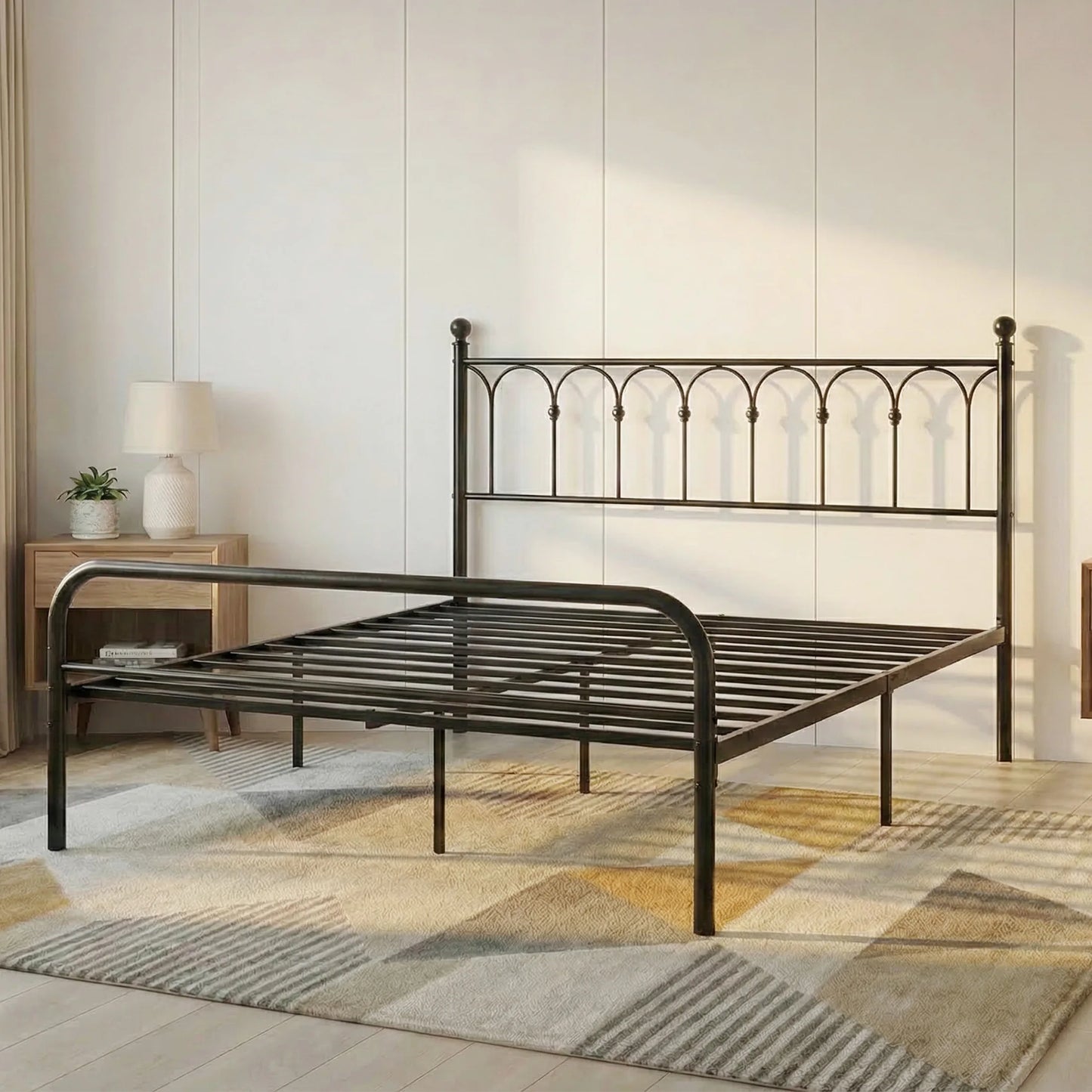 JHK Square Metal Platform Bed Frame With Under Bed Storage