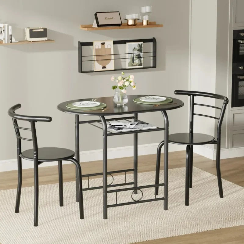 Vineego 3-Piece Small Kitchen Dining Set for 2 Black Wooden Table And Chairs Space Saving Breakfast Set