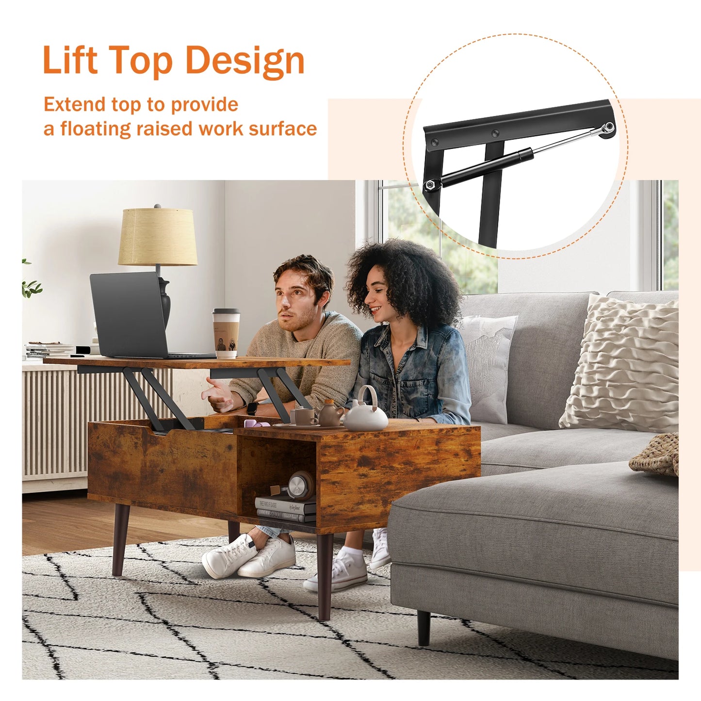 JHK Lift Top Coffee Table With Storage Adjustable Living Room Table
