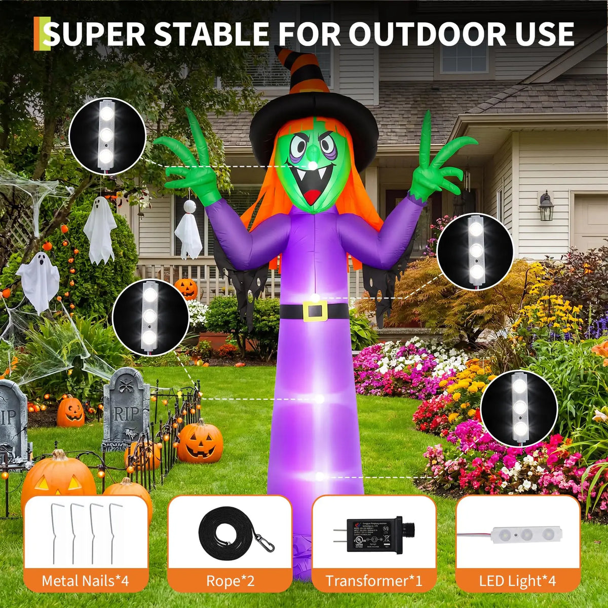HiMISS Halloween Inflatable Witch Outdoor Yard Decoration With LED Lights