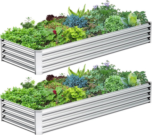 2-Pack Galvanized Steel Raised Garden Beds, 8ft x 2ft x 1ft Outdoor Planter Boxes for Vegetables and Flowers