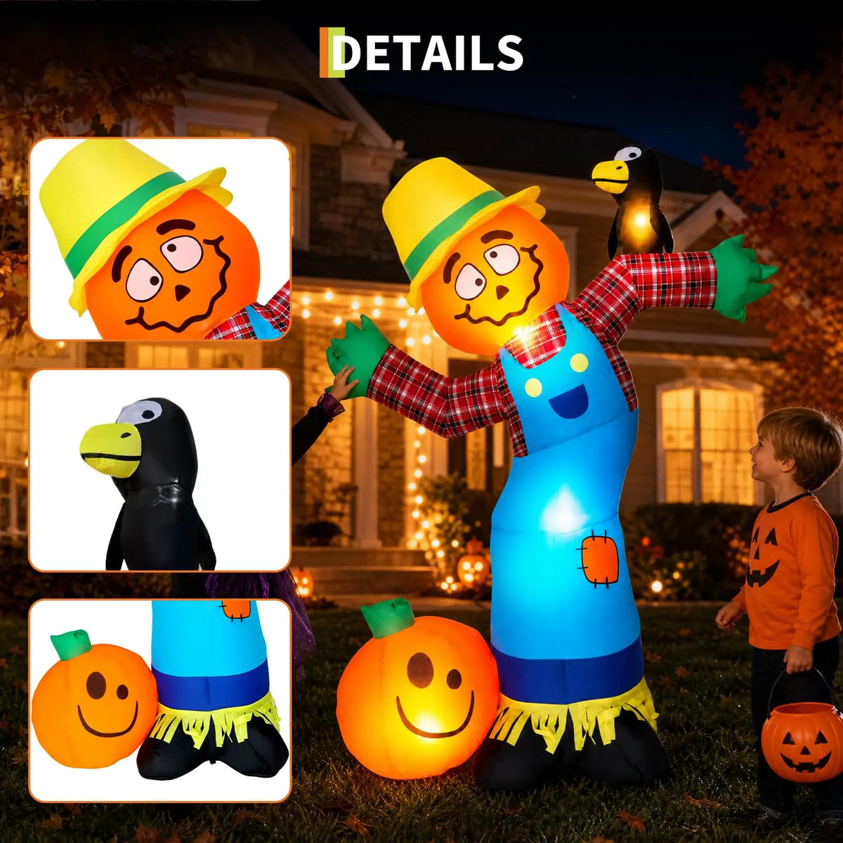 HiMISS Halloween Pumpkin Scarecrow Inflatable Outdoor Yard Decoration