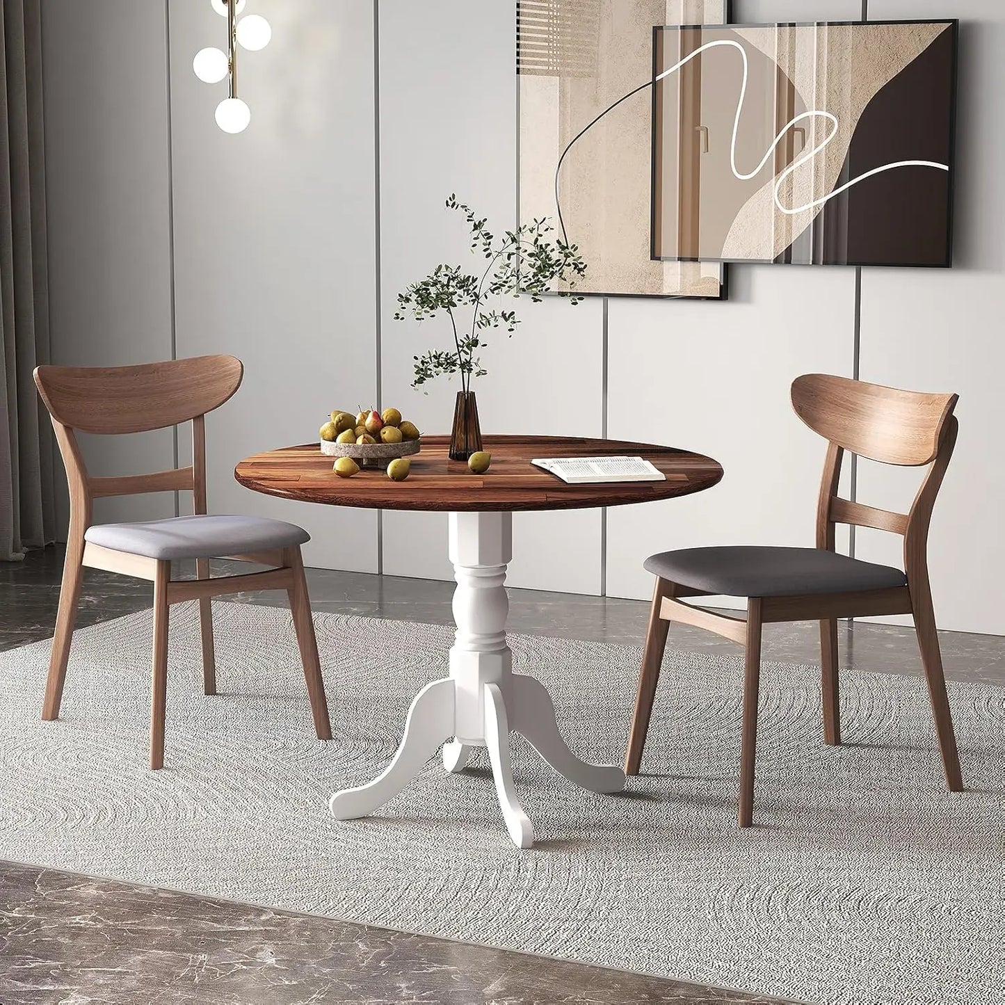 Round Dining Table for 4, 40 Inch Farmhouse Round Kitchen Table with Heavy-Duty Rubber Wood Frame & Curved Trestle Legs