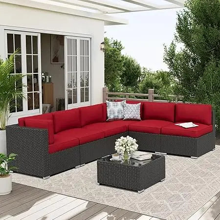 Outdoor 7 Piece Patio Sofa Set Glass Top Table Cushions