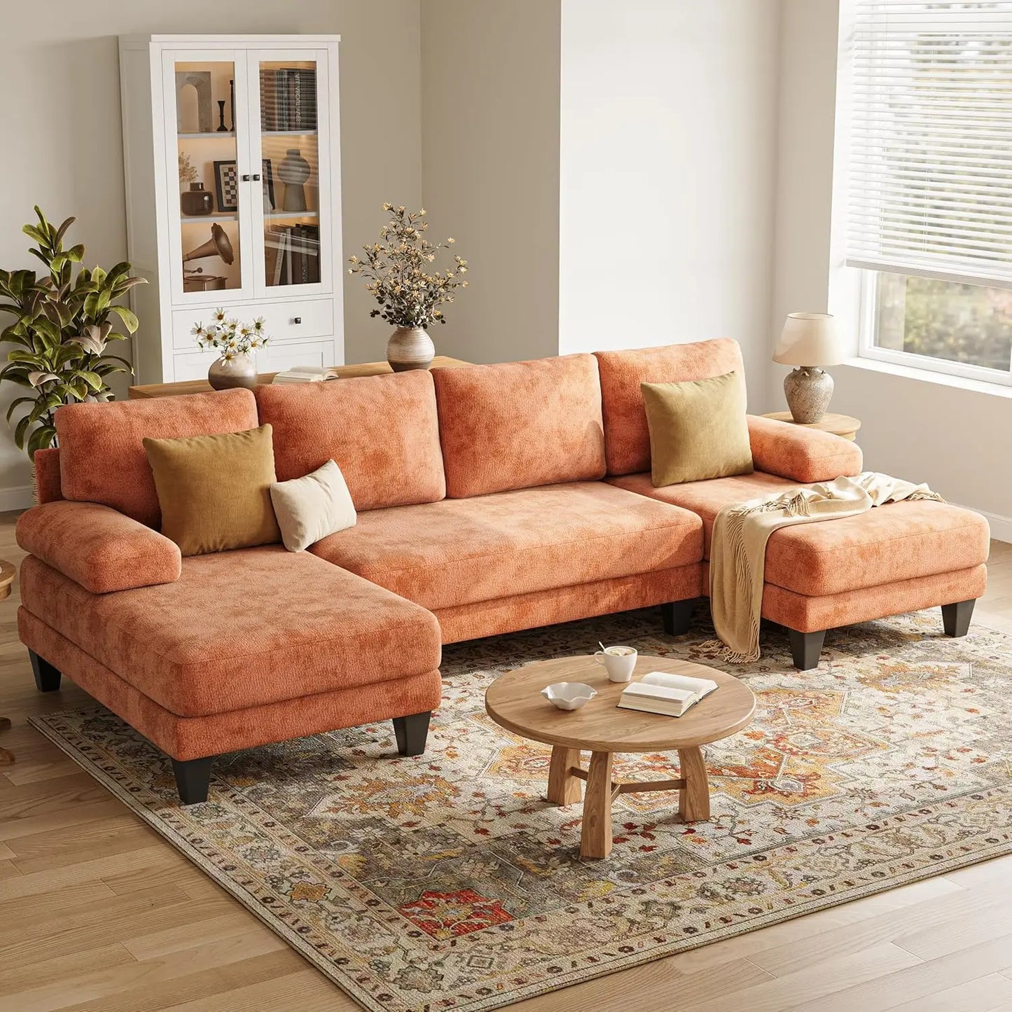 U-Shaped Sectional Sofa For Living Room In Warm Chenille Fabric