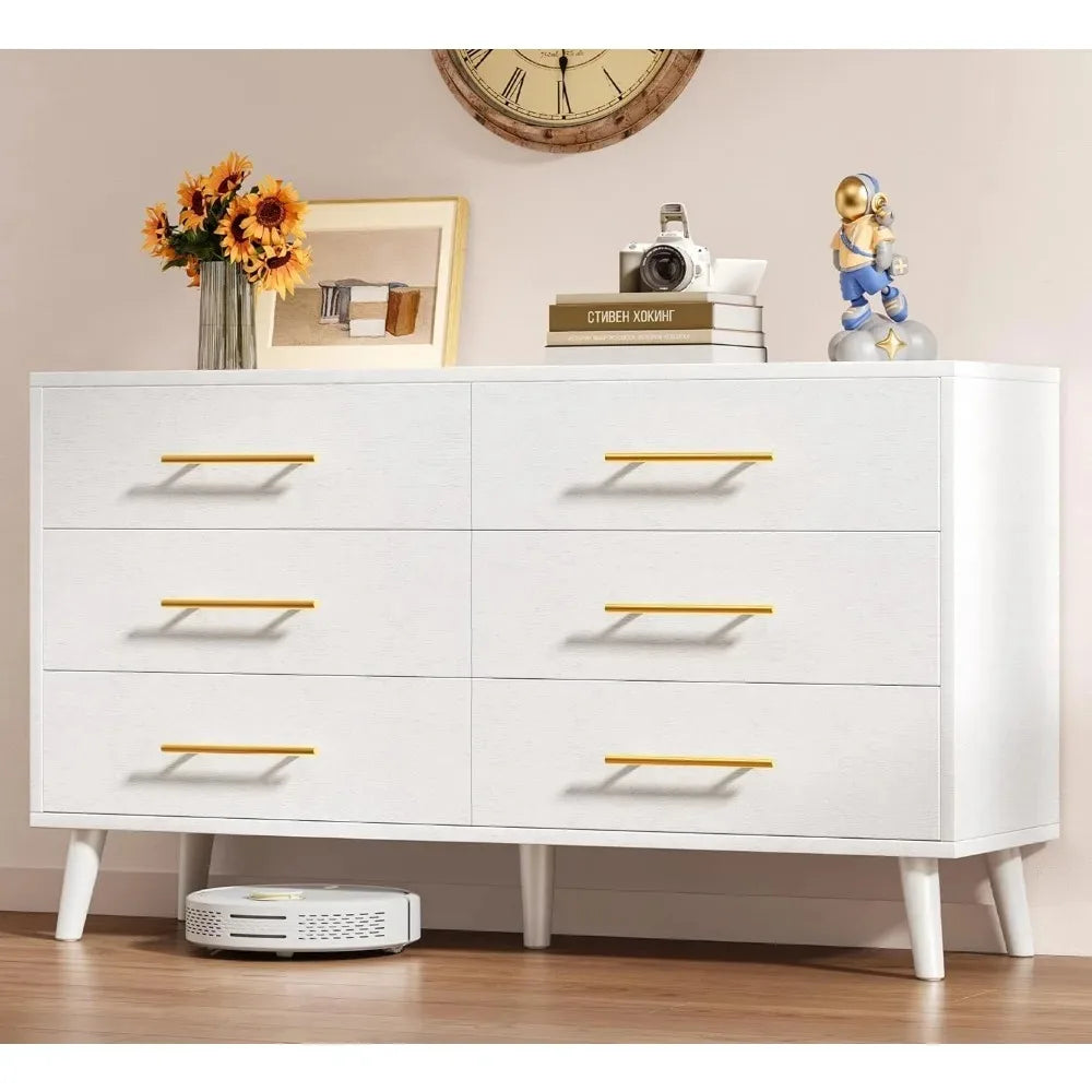 CHENGWEI 6-Drawer Dresser With Metal Handles Modern Wood