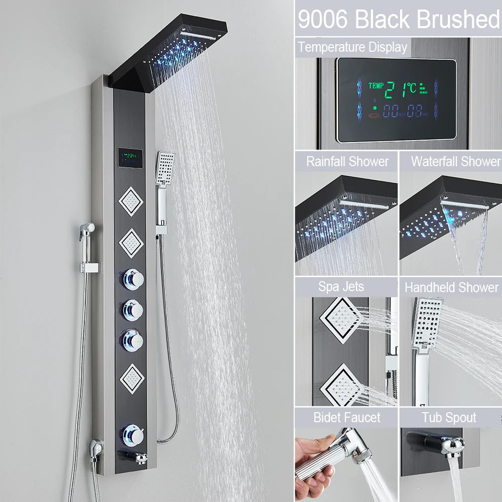 MYQualife LED Shower Panel With Waterfall Rainfall And Massage Jets